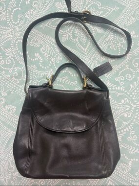 Vintage Coach Black Leather Convertible Shoulder Bag with Gold Hardware